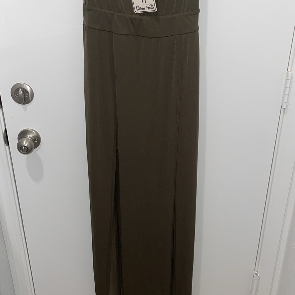 Elegant Olive Green Maxi Dress and Romper - Picture 3 of 8